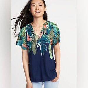 Old Navy Tropical Print Lightweight Pleat Back Top